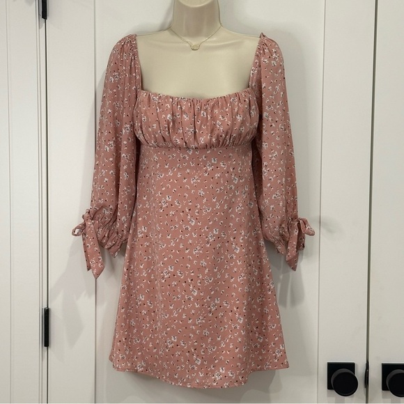 Et Clet Pink Floral Mini Dress Puff Sleeve Medium Coquette Cottagecore Garden - Picture 2 of 9